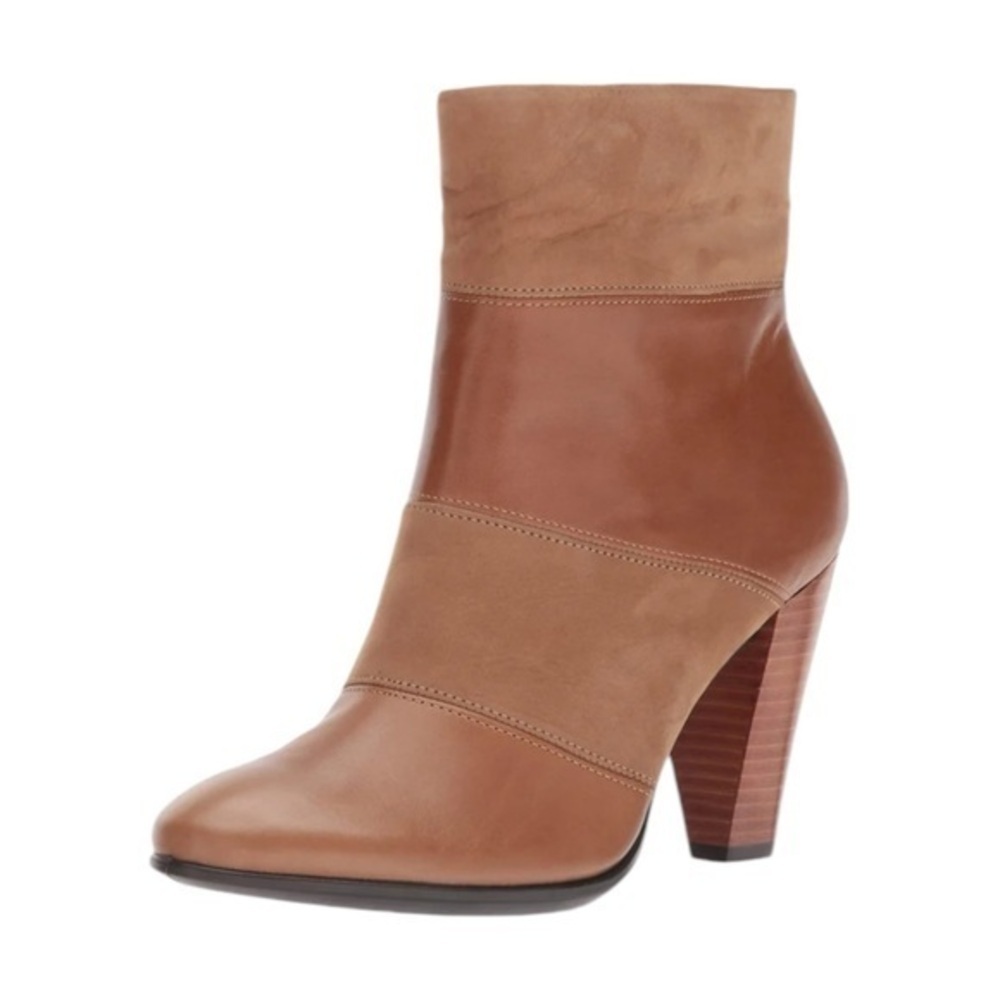 ECCO ✘ Shape Suede Leather Modern Block Heel Ankle Zip Bootie, Brown, Size 8